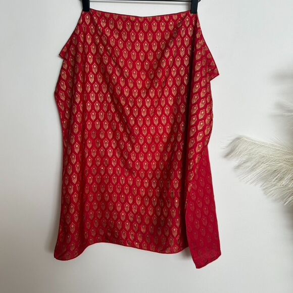 Symbology Red and Gold Feather Print Scarf - Picture 1 of 7